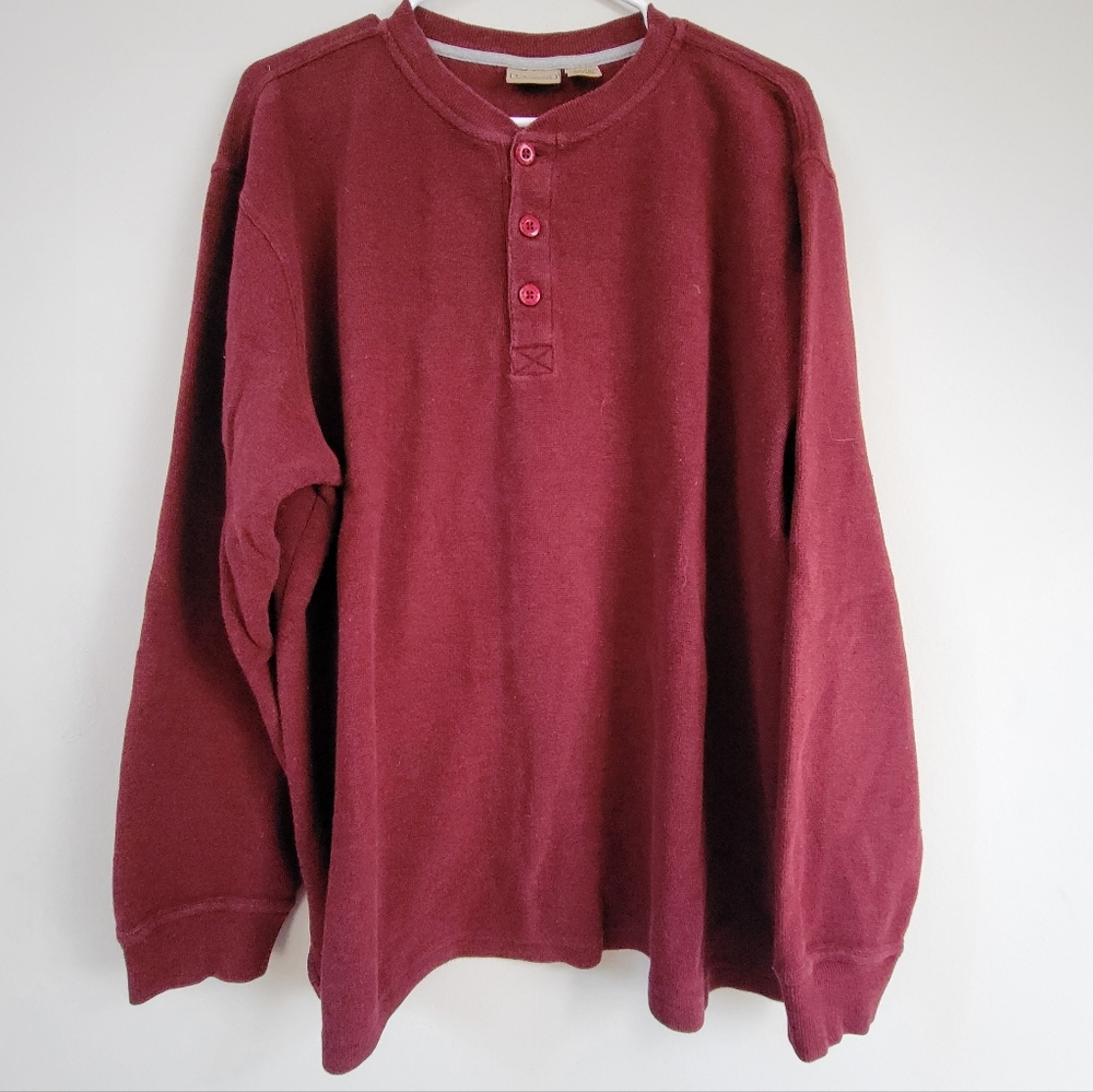 LL Bean Cotton Waffle Knit Thermal Henley Men's Size XL Base Layers Outdoor 90's
